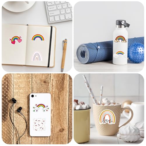 Verpakking van 60 Rainbow Stickers, Scrapbooking Stickers, Waterproof Vinyl, Kleurrijke Decor Stickers, Boho Esthetiek voor Waterflessen, Skateboards, Laptops, Guitars, Cups, Bagage, Telefoons en 5