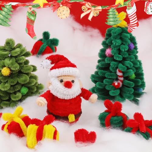 Kerstthema Twist Stick Craft Kit, DIY Vakantie Breien Kit Handgemaakt, Zacht Speelgoed Teddy Gift met Feedelijk Garen & Eenvoudig Instructions