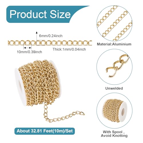 10m Aluminium Curb kettingen Gold Unwelded Twisted Cross Link kettingkettingen met Spool voor Punk armband ketting sieraden maken 3