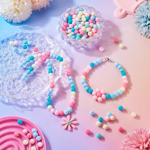 191~193 st Ronde Acryl kralen, Matte Rubber Style Imitatie Siliconen, 1.6mm Hole Ronde Bal Kralen voor DIY armband sleutelhangers sieraden maken, licht geel 4