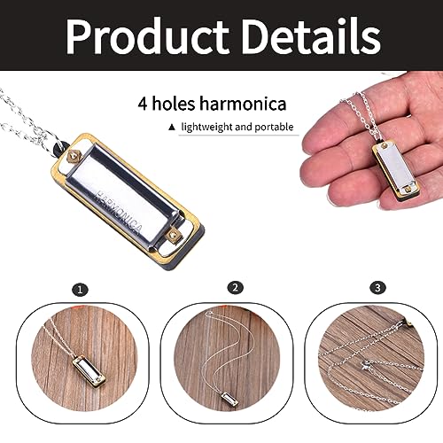 Mini Harmonica, ketting sleutel van C 4 gaten 8 tonen Harmonica Draagbaar mondorgel voor kinderen Beginner(Zilver)
