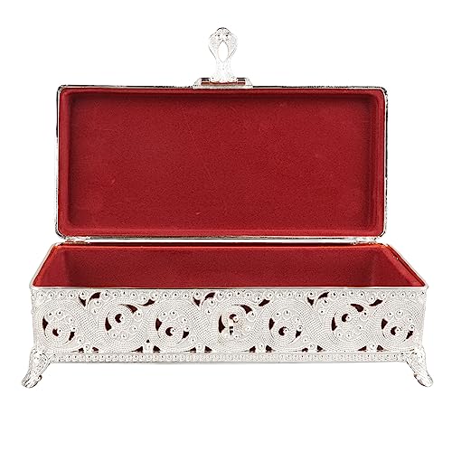 Vintage metalen sieraden doos, Zachte Velvet Anti Rustbescherming Krasbestendig Rechthoekig Vintage sieraden doos voor vrouwen, meisjes oorbellen voor horloges (Zilver) 5
