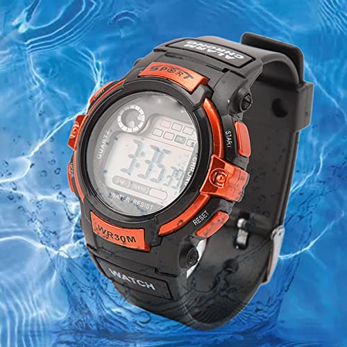 Digitale sporthorloge, LCD elektronische horloge waterdichte polshorloges Luminous mannen sporthorloge voor buiten activiteiten (oranje)
