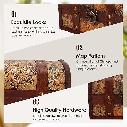 Opbergdoos Treasure Chest Storage Box, 18 x 10 x 10 cm Hangslot Vintage Houten Opbergdoos Antieke Treasure Chest Decoratieve sieraden voor speelgoed Pirate Chest voor het organiseren van een jacht 4
