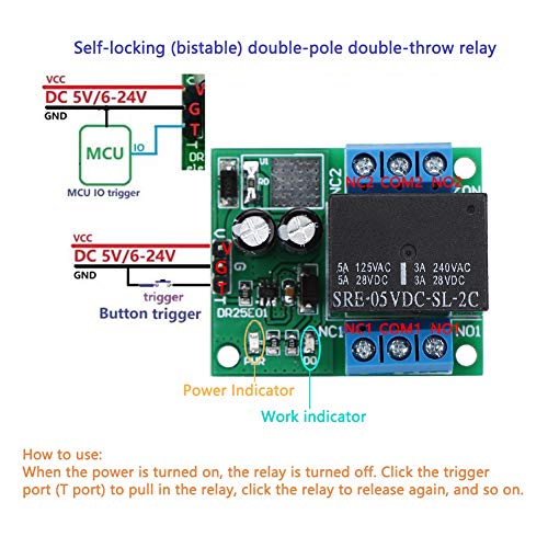 Signaalrelais Modulebord Dubbele Gooi Zelf Vergrendelen Bistable Relay Board Input Spanning 5V Versie DC 24V 12V Optioneel voor Car Computers Accessoires(DC5V) 5