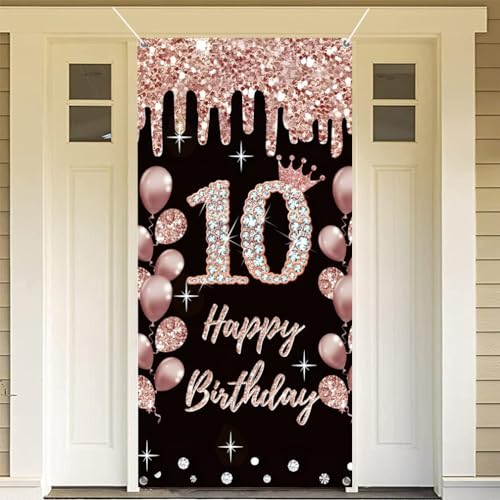 10e verjaardag decoratie voor meisjes gelukkig 10e verjaardag poster deur banner rozeold stof teken muur / deur banner 10e verjaardag achtergrond banner meisjes verjaardag feest welkom teken 5