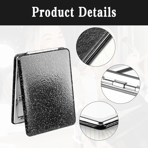 Compacte Pocket Spiegel, 1X/2 x Pocket Spiegel met vergroting, Classic PU leer, Zwart, Opvouwbare Dubbelzijdige Pocket Spiegel, Kleine Portabiliteit voor Reizen (62 x 85 mm) 3