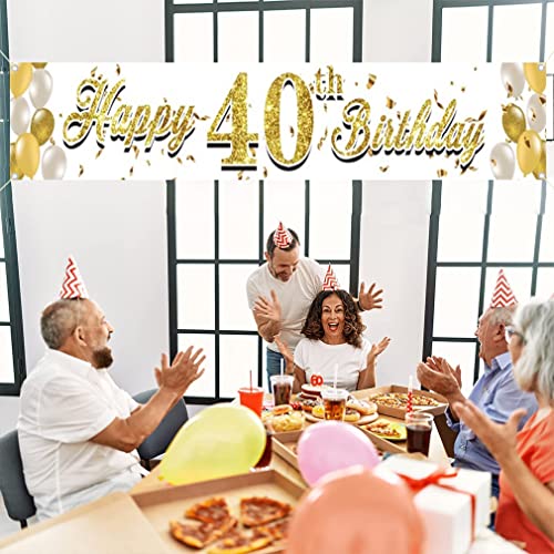 Happy 40th Birthday Decoration Fabric Sign Poster 40 Years Old Garden Decoration Golden Ballon Garden Banner - 3m x 0,5m - Birthday Party Suips Outdoor and Indoor Welcome Sign 5