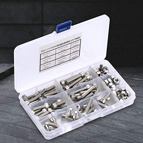 Cilinderkop schroeven met zeskant stopcontact cilinder schroef zeskant stopcontact roestvrij staal Britse standaard 90 stuks 1/4-20UNC 3