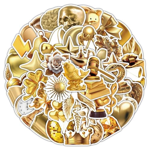 Gold Stickers voor tieners en volwassenen, 50 stuks, Gold Vinyl Sticker Set, Auto, Motorfiets, Fiets, Skateboard, Snowboard, Bagage, Laptop, Koffer, Helm, Motorfiets, Computer 3