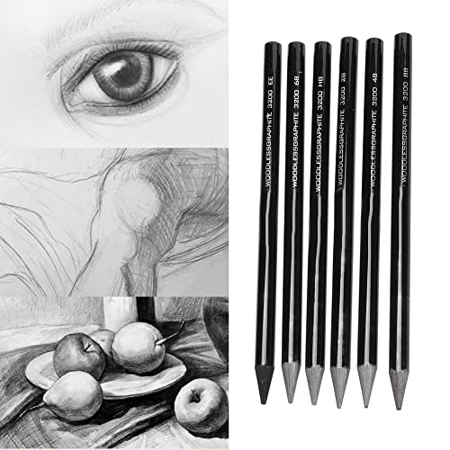 Set van 6 Charcoal Drawing Pens Professionele Sketch Pencils in HB tot 8B met Shatterproof Graphite Core en Houten Shaft voor kunstenaars, Architecten en studenten