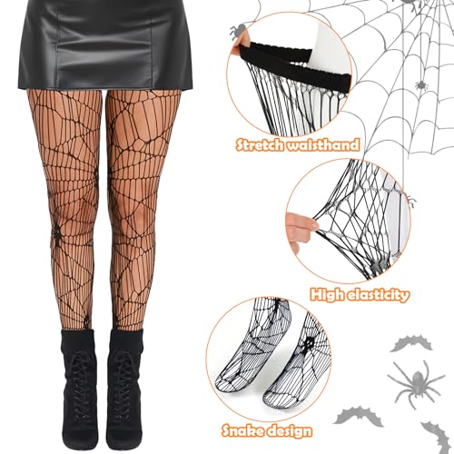 2 Pack dames Fishnet tights met spin web patroon zwart hoge waist elastische gotische visnet stockings voor vrouwen Halloween carnaval thema partij accessoires zwart 60, zwart 3