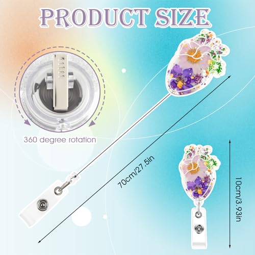 Hart gedroogde bloem badge haspel met krokodillenclip, intrekbare hart verpleegster ID-houder, schattige bloemenhars naam label, leuke accessoires voor verpleegkundigen en 3