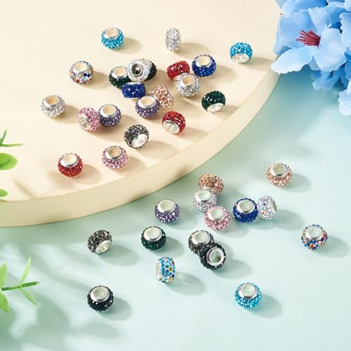 36 stuks strass Europese kralen 12 mm rondelle legering klei spacer kralen 12 kleuren kristal strass groot gat kraal voor doe-het-zelf armband ketting sieraden maken 3