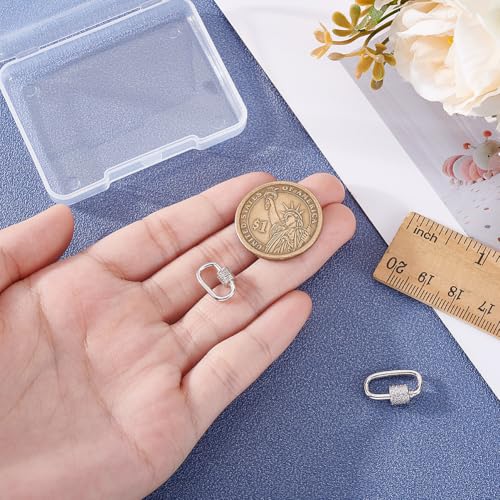 2 stuks 2 maten 925 Sterling Silver Schroef Carabiner Lock sluitingen, Oval Cubic Zirconia Keychain Lock Charms Ketting Lock Clip Bedels voor sieraden maken handtas DIY Accessoire 3