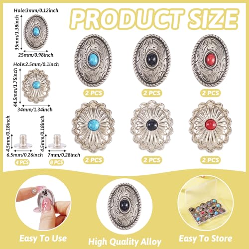 12 Sets Schroefback Rivets Lederen Rivets Ovale knopen Turquoise Decoratieve Rivet Studs voor Wallet Handtas Schoenen Lederen Craft Kleding Belt