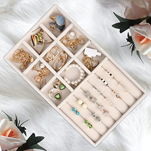 Sieraden Opslag Compartiment met 9 Compartiments, Grote Velvet voor Lade, Sieraden Organisator, Stapelbaar, Laden, Juwelen Box Ringen, Juwelen Opslag Systeem voor Oorbellen, Armbanden, 21 x 12,2 x 5