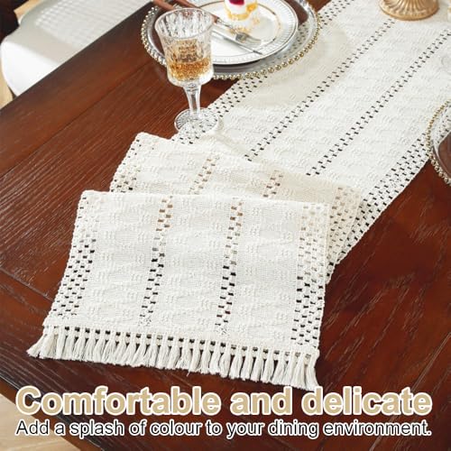 Tafel Runner Slub Linnen Stof 30x180 Cm Beige Gehaakte Tafel Runner met Tassels, Linnen Tafel Runner Interieur Decoratie in Retro Natuurlijke Stijl voor Keuken Diner Vakantie feest Koffie Tafel Decoratie 5