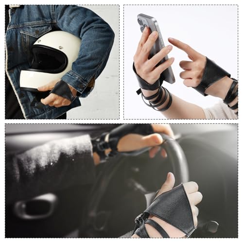 Punk Handschoenen, PU Lederen Half Palm Vingerloze Handschoenen Zwart Fietsen Rijden Motorfiets Handschoenen Nacht Bar Band Up Gotische Handschoenen voor Halloween Performance Cosplay, Zwart, M