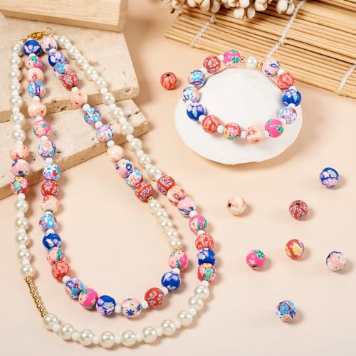 160 st. Handgemaakte Polymer klei kralen voor armbanden, 10-11mm ronde kralen met bloem patroon Diverse kralen voor sieraden maken vriendschap armband Kit DIY 5