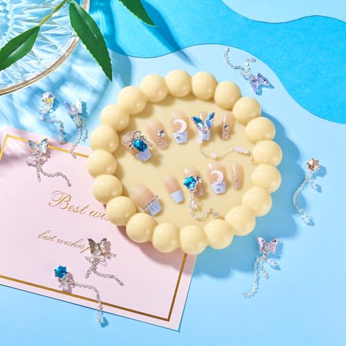 10 Styles Vlinder Bloemen 3D Nail Bedels met ketting Kleurrijke Facet Crystal Legering Glazen Cabochons voor DIY Handgemaakte nagel kunst decoratie accessoires 5