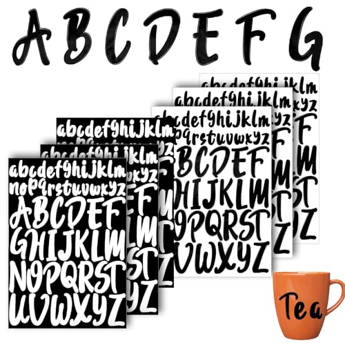 Vinyl Letter Stickers, 6 Vellen 1 Inch 2 Inch Zelfklevend Hoofd- en Onder Alfabet Stickers Waterdichte Stick op brieven voor ambachtsborden Poster Scrapbook Suitcase Car (zwart & wit)
