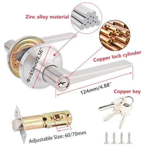 1 Pack deurkruk met slot, Privacy deurkruk, deurkruk, toegang deurkruk met sleutels voor slaapkamer, kantoor, zilver