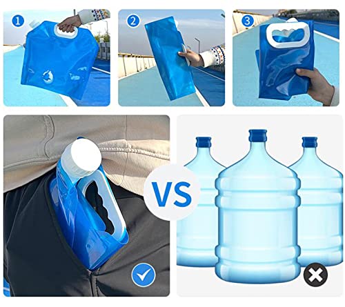 Zee 2 x Opvouwbare water Jerrycans, Waterdispenser, Opvouwbare Jerrycan, Water Jerrycan met Faucet, Water Tank, Water Tank, Camping Opvouwbare Jerrycan, 5 L, BPA-Free, Transparant+Blue 5