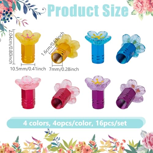 16 Stuks Valve Caps, Hars Bloem Band Valve Caps Legering Decoratieve Valve Caps Hoezen voor auto's, fietsen, vrachtwagens en motorfietsen