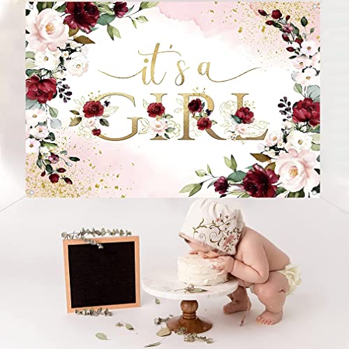 Het is een meisje baby douche achtergrond rode en roze bloemen baby douche fotografie achtergrond bloem meisje feest decoraties Feestbanner Stof Tekenposter 4