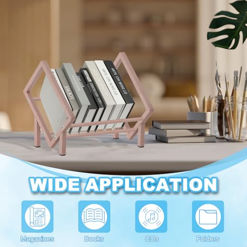11.8" Tafelblad Boekenkast, Bureaublad Boekenkast Kleine tabel Top Boekenplank Roestvrij stalen Boekenkast Opbergen Organisator Rack voor Bureau Boeken Vinyl Record Holder Magazine, Rose Gold 5