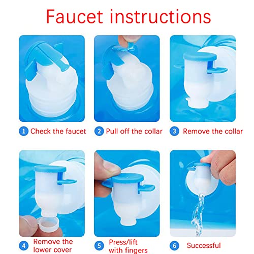 Zee 2 x Opvouwbare water Jerrycans, Waterdispenser, Opvouwbare Jerrycan, Water Jerrycan met Faucet, Water Tank, Water Tank, Camping Opvouwbare Jerrycan, 5 L, BPA-Free, Transparant+Blue 4