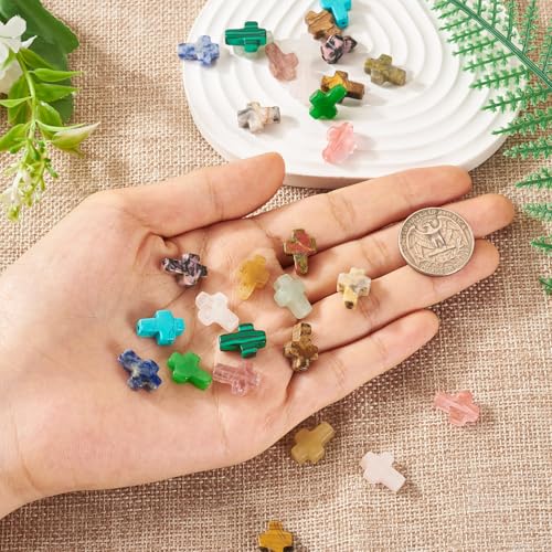 30 st. Natuurlijke gemengde edelsteen kralen voor Pasen Kruis kralen Bulk Crucifix Cross Gem Losse stenen kralen Mini Kruisen voor Rozenkrans ketting armband sieraden maken 5