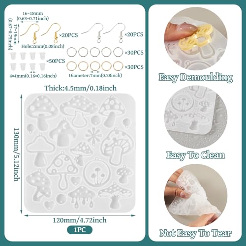 Mushroom hangers Siliconen mallen giethars mallen met oorbellen haken Jump Rings oornoten voor UV Epoxy Hars sieraden maken sleutelhanger ambacht 3