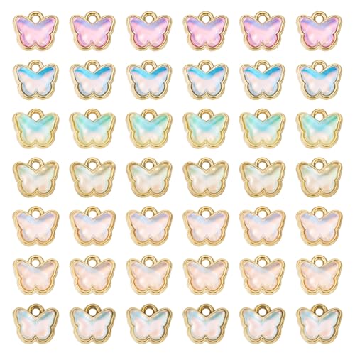 70 stuks vlinder gouden & vorst glazen hangers insect glas en gouden frame bengelen bedels 7 kleuren vlinder bedels voor doe-het-zelf ketting oorbel sieraden maken, Glas