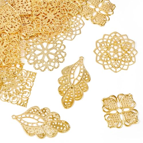 48st Gold Filigree Connector Hangers 6 Styles Classic Plating Flower Charms Ornamenten voor oorbellen ketting sieraden maken ambachten