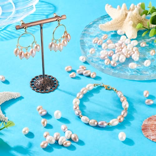 60 st Natuurlijke zoetwaterparels, 6-9 mm breed, ovale rijstvorm voor DIY Kettingen, armbanden, bruiloften, ambachten, sieraden, gat: 0.8 3