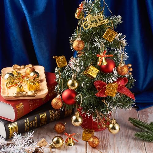 25 Pieces Kerstboom decoraties Shatterproof Ball Ornament Kerstklok Geschenkdoos Word Hanger Decor Bulk voor krans Vakantie feest decoratie bruiloft (Goud)