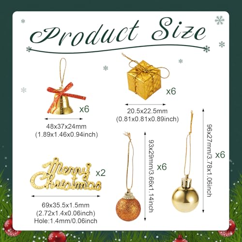 25 Pieces Kerstboom decoraties Shatterproof Ball Ornament Kerstklok Geschenkdoos Word Hanger Decor Bulk voor krans Vakantie feest decoratie bruiloft (Goud) 3