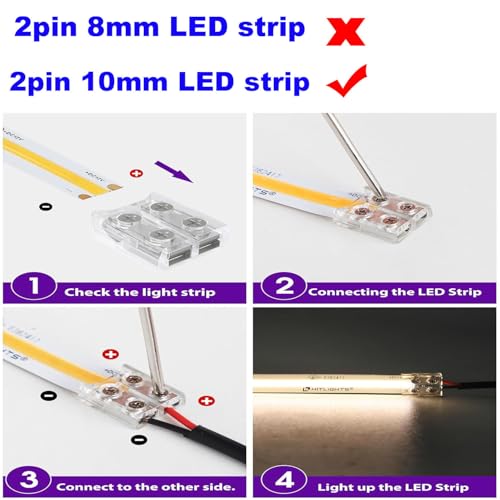 Pak van 12 LED Strip Connectors, 2-pins, 10 mm, 12 V, Transparant, Soldeervrij, Schroef, Terminal Block, 2-pins, 8 mm Connector met Schroevendraaier voor Plain 12 V en 24 V LED Strips 5