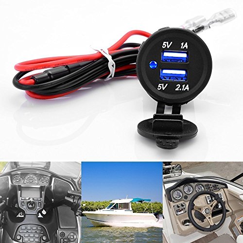 Universele Socket, 12V-24V, 5V, 2.1A, Quick Charger met LED Display (blauw) voor auto, boot, motor 3