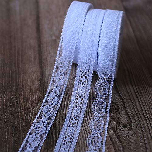 Lace Ribbon Vintage Ribbon White Lace Lace Edge voor Naaien voor bruiloft tafel decoratie ambachten Cadeau Lint Kraft Papier (Wit) 3 Type)
