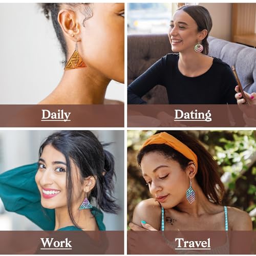 48st Natuurlijke Houten Filigree Dangle oorbel Hout Blanco Geometrie Driehoek Rhombus Platte ronde houten hangers voor Boho oorbel sieraden maken 5