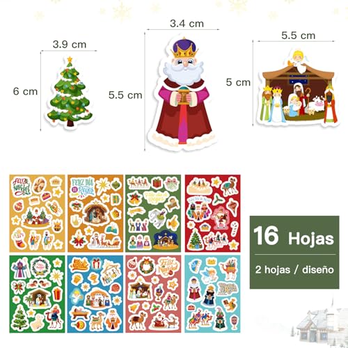 16 Vellen Stickers Scrapbooking Kerst Spaanse Partij Drie Koningen Kerstmis Decoratie