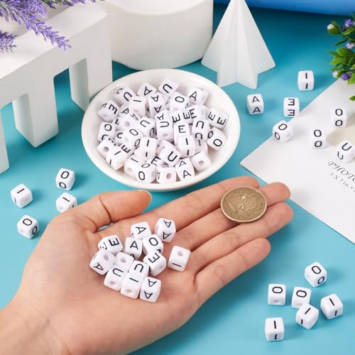 100 st Kubus Letter Kralen Klinker Letter Acryl Europese kralen Grote Hole A-E-I-O-U Losse Spacer Kralen Bulk Kralen voor DIY Ambacht sieraden maken 5