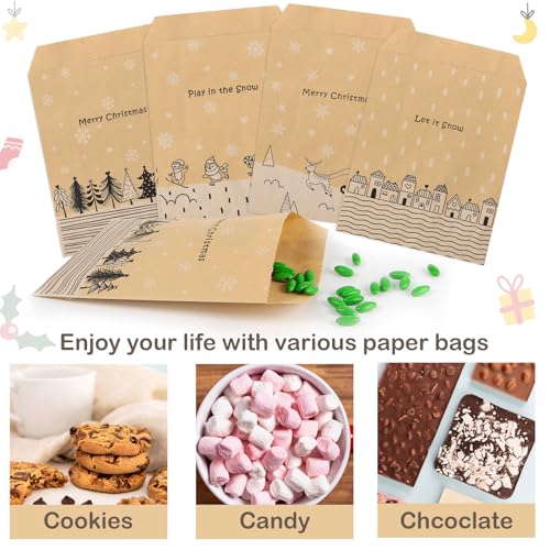 48 stuks kerstzakjes, adventskalender, Kerstmis, om te vullen, cadeauzakjes, Kerstmis, kraftpapier, stickers, etikken, Kerstmis, gastgeschenken voor snoep, geschenken (wit en zwart) 5