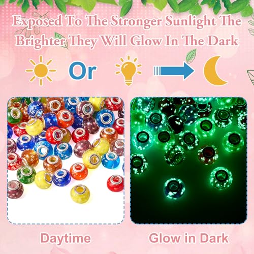 100 st. Glow in The Dark Beads Handgemaakt Lichtgevende Lampwerk Glass European Large Hole Beads Snake Ketting Slider Bedels met Messing Dubbele Kern voor sieraden maken Gat: 5mm gemengde kleuren 3