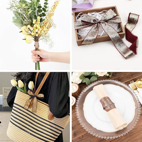 2 Rolls Hot Stamping Velvet Ribbon 2 Kleuren Velvet Edge Libbons Vintage Chiffon Ribbon Velvet Gevroren Libbons voor Gift Bouquet Wrapping Party Decoration 3