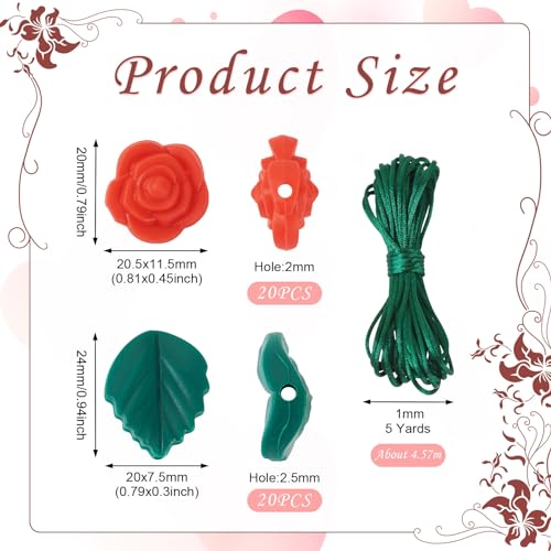 40 st. Roze bloem blad Siliconen focal kralen met Nylon Wire Rose sieraden maken Kits Rode bloem Groen blad kralen voor DIY Kunst Ambachten sieraden maken 4