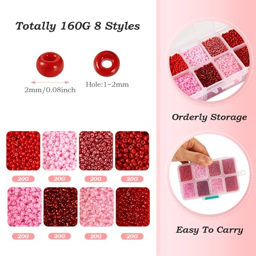 160G rood en roze glas zaad kralen 2mm ronde ambachten zaad kralen 12/0 glas zaad kralen glanzend zaad kralen bulk voor levering ambachtelijke armband ketting oorbellen sieraden maken 4